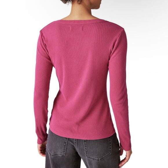 Lucky Brand Ribbed Henley Top in Pink Size Small - Picture 2 of 16